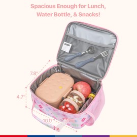 Bagseri Kids Lunch Bag for Girls - Insulated Kids Lunch Box for Daycare and School Reusable Meal Tote Bag with Water Bottle Holder, Easy-Clean Water-Resistant Fabric, Pink Floral