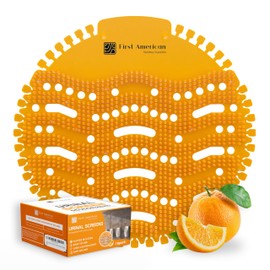 Urinal Screens Deodorizer -10 Pack of Premium Urinal Screen Cakes with Lemon & Orange Essential Oil Scents - Fits Wet & Dry Urinals - Splash Reducing Mats with Long Lasting Odor Freshener (Orange)