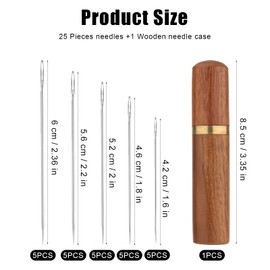 25pcs Large Eye Sewing Needles, 5 Sizes Tapestry Needle Embroidery Needles Yarn Needles Quilting Needles with Wooden Needle Case Stainless Steel Wool Self Threading Needle for Hand Sewing DIY