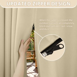HDCAXKJ Waterproof Outdoor Curtains for Patio with Zipper Top & Bottom Grommet Thermal Privacy Drapes 2 Panels Gazebo Outside Blackout Curtains for Porch Pergola Backyard, 54" W x 84" L, Cream