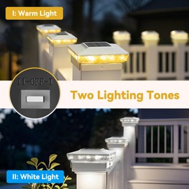KEILAIMO Solar Post Cap Lights, 2 Pack Upgraded Outdoor Deck Fence Post Solar Lights for 4x4 5x5 Wood/Vinyl Posts, IP65 Waterproof, 10-12 Hours Warm/Cool White Glow for Garden/Patio/Porch - White