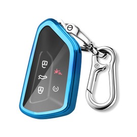 QBUC for Volkswagen Key Fob Cover with Keychain,Car Key Case fit for VW ID.4 ID.3 MK8 Golf GTI Seat Leon MK4 Skoda Octavia（Blue）