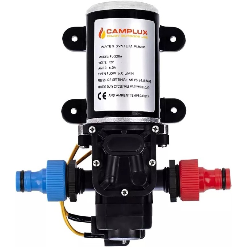 CAMPLUX 12V DC Water Pump 1.6/3.3GPM Diaphragm Self-Priming for Kitchen
