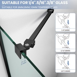 Shower Door Support Bar, 15.74 Inch (400mm) Long Stainleess Steel Rod to Fix Glass Door to Wall, for 1/4"(6mm), 5/16"(8mm), 3/8"(10mm) Frameless Glass Panel, Matte Black