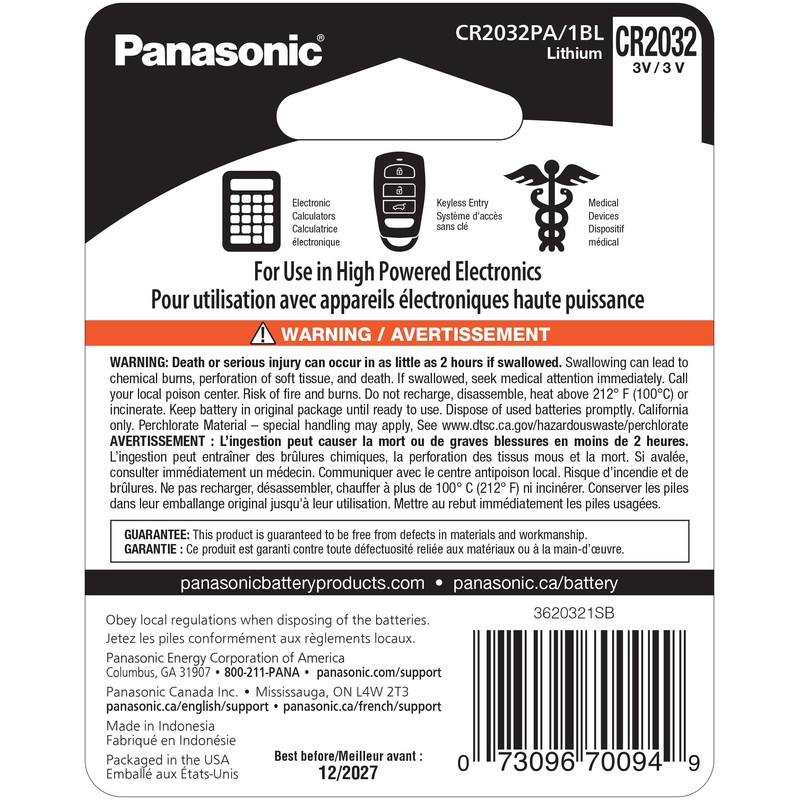 Panasonic CR2032 3.0 Volt Long Lasting Lithium Coin Cell Batteries