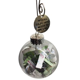 Rescued Vintage Travel Maps Road Trip or Traveling Adventurer Glass Globe Ornament Not all that Wander are Lost by Dorinta Gift Boxed