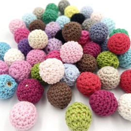 Kojoon Wooden Cotton Crochet Beads 16 mm 50 Pieces Mix Colour Beads for DIY Necklace Bracelet