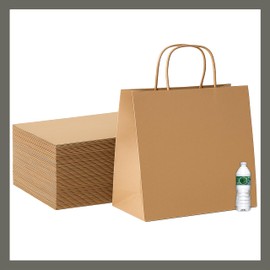 Pokanic Brown Kraft Paper Lunch Bags with Handles – [50 Bags] x [18 x 17.5 x 7 Inch] Reusable & Recyclable, Strong for Meal Prep, To-Go, Takeout, Parties & Small Business Use (50, X-Large)