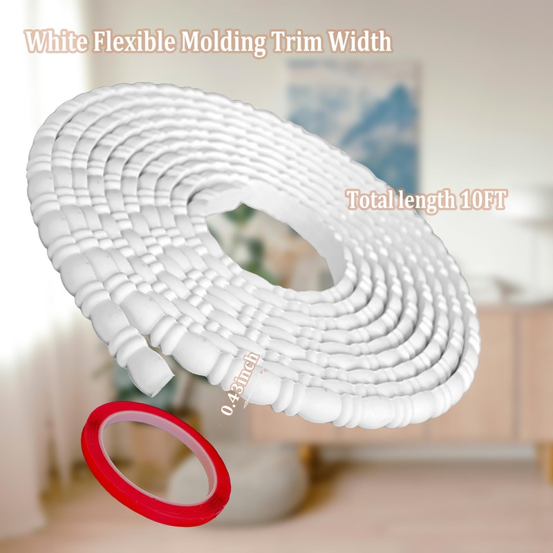 Flexible Bead Molding Trim, 10ft White Wall Molding Trim Peel