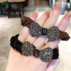 MENPR5GG_52EE여자 큐빅 리본 머리끈 단아한 곱창 헤 Women’s Cubic Ribbon Hair Tie Elegant Scrunchie