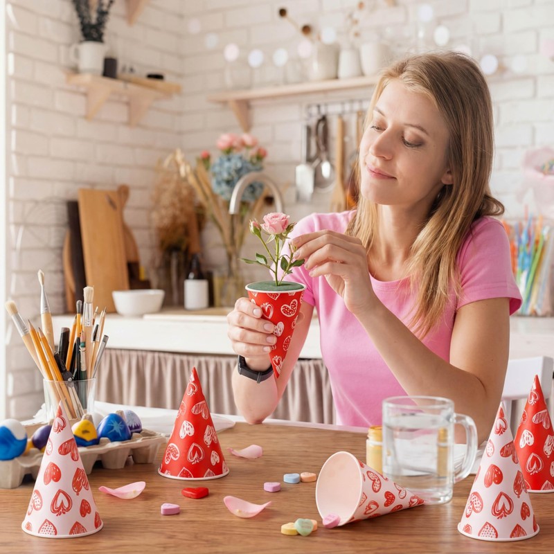 Honeydak 100 Pcs Snow Cone Cups 6 oz Disposable Paper