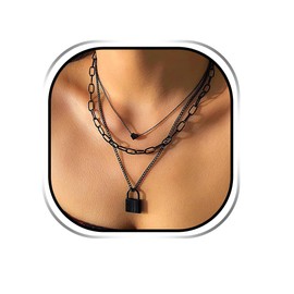Sixexey Black Necklace Jewelry Layered Chain Necklaces Lock Gothic Necklace Jewelry Accessories for Women