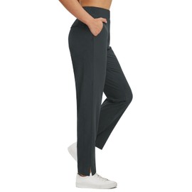 BALEAF Women's Golf Pants Travel Stretch Pants with Zipper Pockets High Waist Athletic Work Casual UPF50+ Dark Grey M