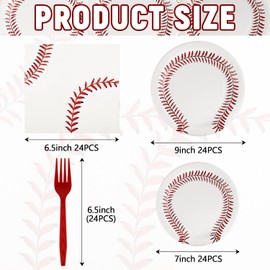 96 PCS Baseball Party Tableware Supplies, Disposable Baseball Round Paper Plates, Napkins and forks, Sports Theme Dinnerware Set for Graduation Anniversary Birthday Decorations, Serves 24 Guests