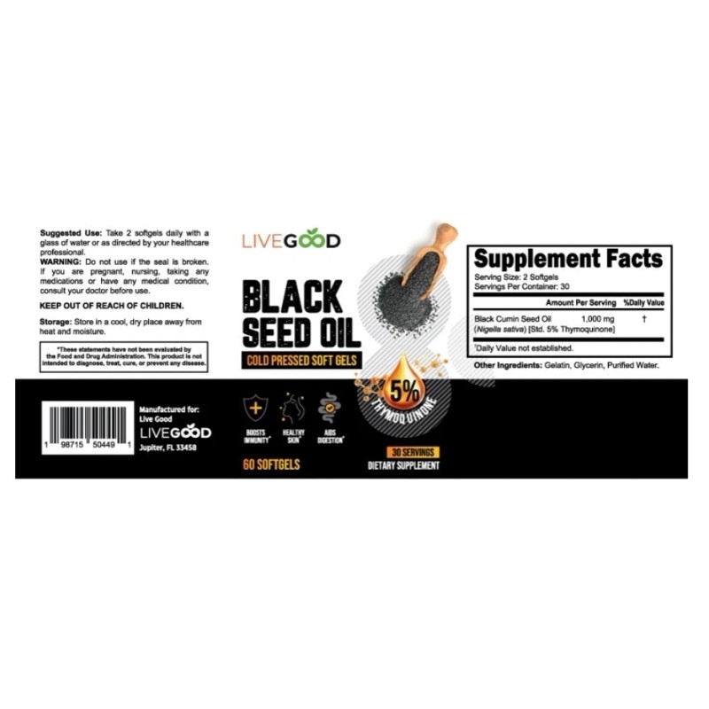 LiveGoods Black Seed Oil Cold Pressed 100% Pure 5% Thymoquinone