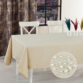 AUAUY Wipe Clean Table Cloth, 140x200cm Rectangular Washable Faux Linen Tablecloth, Waterproof Oil-proof and Wrinkle Resistant Table Cover for Kitchen Dining Party, Holiday Celebrations, Beige