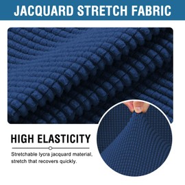 H.VERSAILTEX 2 Piece Stretch Jacquard Wingback Chair Covers Slipcovers Wing Chair Covers (Base Cover Plus Seat Cushion Cover) Furniture Covers for Wingback Chairs, Form Fitted Thick Soft, Navy