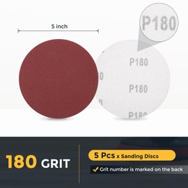 HARFINGTON 5 Pcs 5 Inch Sanding Disc 180 Grit Hook and Loop Sandpaper Random Orbital Sander Pads for Woodworking Automotive Metal Polishing
