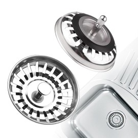 2 Pack Kitchen Sink Plug Strainer Stainless Steel Strainers Sink Plugs Replacement for Food/Hair Catcher, Durable & Thicken, Universal, Hole Diameter 80mm