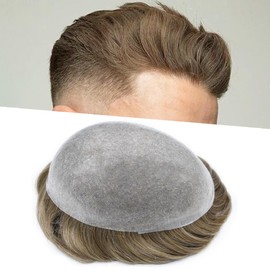 Healthlif Toupee For Men Thin Skin 0.03mm Mens Toupee Remy Human Hair V-loop Man Hairpiece Invisible Hairline Hair System For Men Hair Piece 8x10#1840 18# Medium Blonde 40% Grey 90% Density
