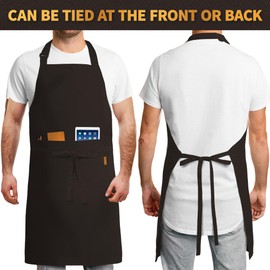 BOHARERS Brown Apron with Pocket - Women Men Barista Apron Adjustable Kitchen Chef Aprons for Cooking Baking Painting