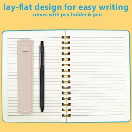 DWIYITTN Notebook A5 Lined Hardcover Spiral Notepad with Pen Holder & Pen, 160 Pages/80 Sheets 80gsm Spiral Notepad, 14.5 x 21 cm, Blue
