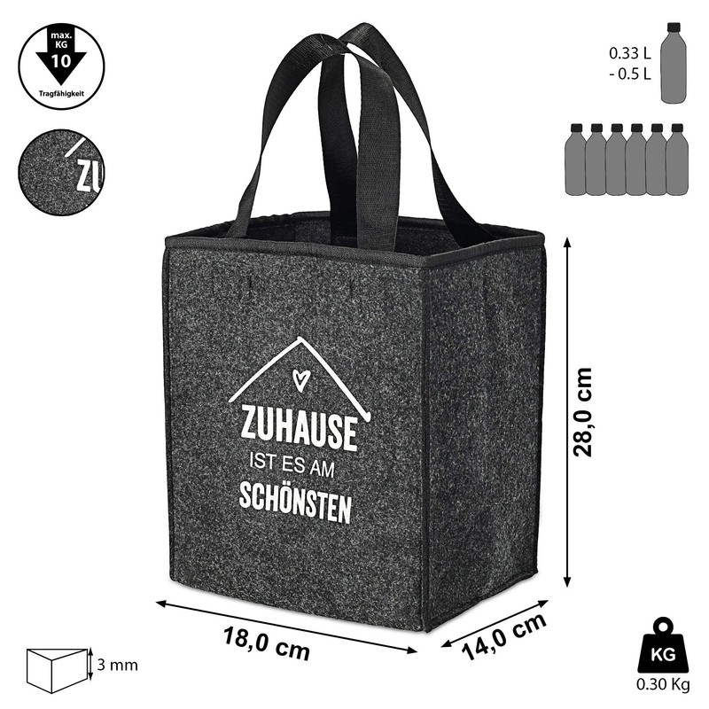 Cepewa Bottle Carrier Made of Felt Anthracite for 6 Bottles