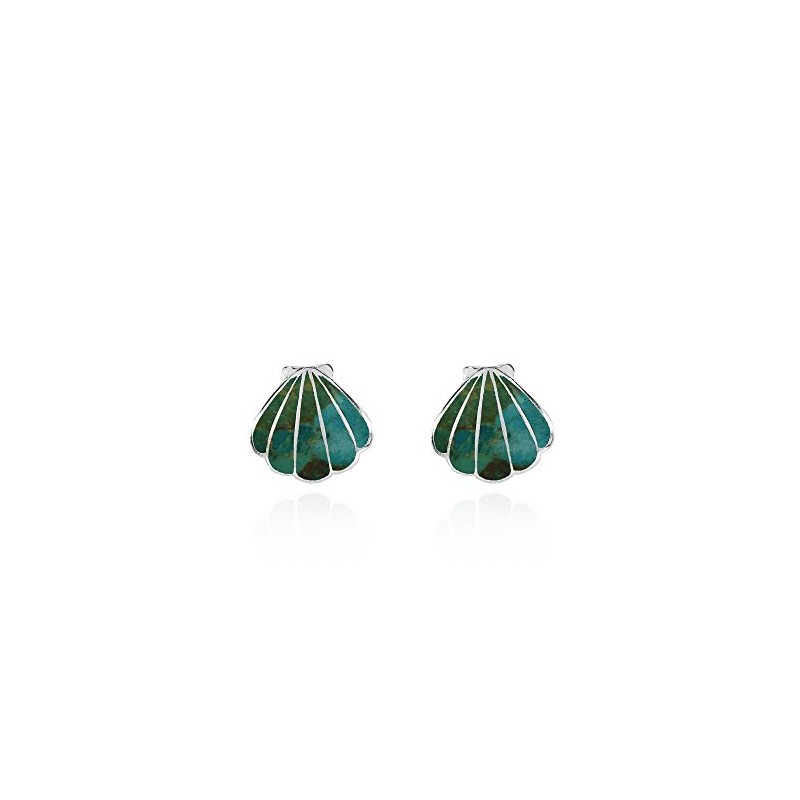 Sterling Silver Simulated Turquoise Seashell Stud Earrings
