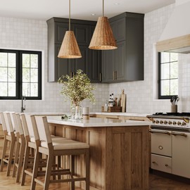 Nathan James Mischa Boho Pendant Light for Kitchen Island, Large Rattan Ceiling Light Fixture with Vintaged Brass Metal