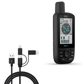 BoxWave Cable Compatible with Garmin GPSMAP 66sr - AllCharge 3-in-1 Cable - Jet Black