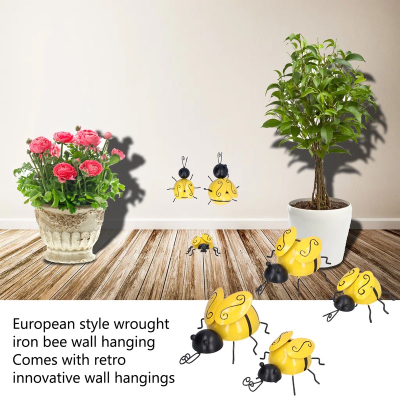 4Pcs/Set Wrought Iron Bee Decoration Wall Hanging 3 Dimensional Bee