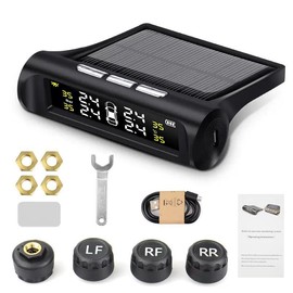 Car Tire Pressure Monitoring System, Wireless Solar TPMS, Automotive Tire Pressure Monitor with 4 External Sensors, Real-time Display Temperature Pressure for Car RV SUV MPV Sedan