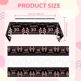Xiliconie 3PCS Happy 30th Birthday Tablecloth Decorations for Girls Women Black and Rose Gold 30 Year Old Birthday Party Supplies Disposable Plastic Rectangular Table Cloth