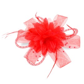 Sibba Flower Hats Clip Tea Party Lapel Pin Hair Clip Flower Feather Hair Clips Hairpin Butterfly Accessories Dresses Headband Set Women Girls Travel Wedding Prom Valentine's Day Red D