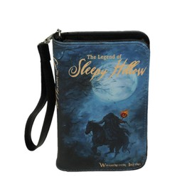 Black The Legend of Sleepy Hollow Book Wallet Wristlet – Spooky ID Holder, Snap Close, Zipper Coin Pouch, 4 Card Slots, and Bill Pockets – Perfect for Gothic and Horror Fans