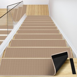 Peel and Sticker Stair Treads Non Slip for Wooden Steps Indoor, 15 Pack Rubber Backed Stair Pads Rug, Removable Staircase Mats Step Cover, Khaki