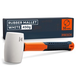 Presch Rubber Mallet White 450g - Shatterproof Rubber Hammer with fibreglass Handle - ⌀=55mm - Durable Soft Hammer with White Rubber - No residues Thanks to White Natural Rubber