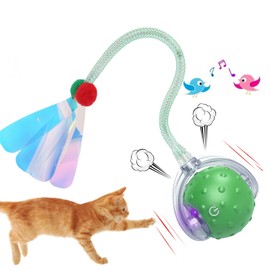Vtizikl Cat Toys Ball for Indoor Cats | 2025 Interactive Cat Ball Toy Smart with Obstacle Avoidance, 3 Speed Modes, Bird Chirping Sounds & Realistic Dragonfly Tail Suitable for All Cats Sizes（Green）