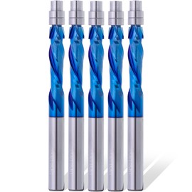 5 Pcs Compression Cut Spiral Flush Trim Router Bit, 1/4" Dia.1-1/8" Cut Length 1/4SHK.& 3" OAL, Up&Down Cut Solid Carbide CNC Bit with Nano Coating for Wood Trimming