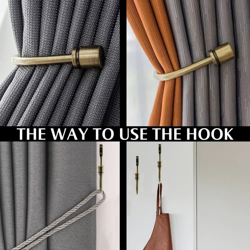 4 Pieces Metal Curtain Tiebacks, U Shaped Drapery Holdbacks, Decorative