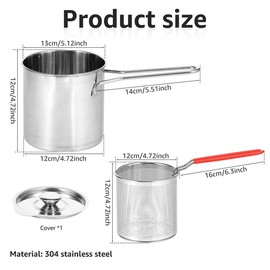 Deep Fryer with Strainer Basket and Handle Stainless Steel Fry Pot Food Grade Outdoor Fryer with Lid Portable Food Cooking Pot for Frying Fish Shrimp Chicken and Fries - Color: Frypot+Basket+Lid