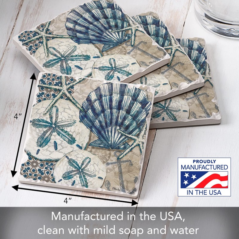 Thirstystone Tide Pool Shells 4-Pack Tumbled Tile Stone Coasters with