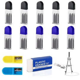 laeeyin Pack of 100 2B Compass Leads 2 mm Compass Leads, Compass Lead with Eraser and Compass Sharpener for Compass Sharpener Mathematical Drawing Creation Woodworking Marker