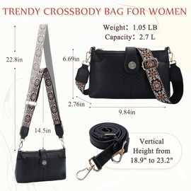 VASCHY Crossbody Bags for Women, Trendy Vegan Leather Purse Handbag Small Shoulder Bag with Detachable Guitar Strap,Black
