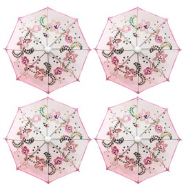 Pack of 4 Mini Lace Umbrella Parasols with Sequins - Delicate Dolls Size Decorative Small Umbrella for Weddings, Baby Showers, Parties and Events - 11.6 inch Diameter - Colour: Red