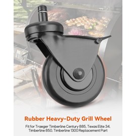 3" Rubber Heavy-Duty Grill Wheel Fit for Traeger Pellet Grills Timberline 850/ Timberline 1300/ Texas Elite 34 Replace HDW302 Caster Wheel with Brake