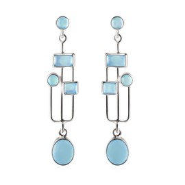 Franki Baker Art & Craft Style Blue Green Chalcedony Gemstones & Sterling Silver Drop Dangle Earrings. Length:5.5cm