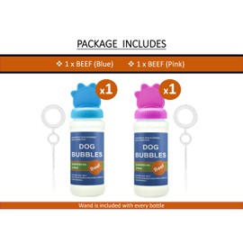 Petopedia 2x Dog Bubbles with PEANUT BUTTER & BEEF Scents, Interactive Dog Toys for Boredom, Puppy to Large Dogs, Outdoor, Safe, Assorted (240ml (Pack of 2), Beef)