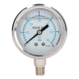 Pressure Gauge Stainless Steel Vibration Resistant Oil Manometer 1/4in NPT Bottom Connection 0‑6Mpa