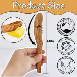 Olive Wooden Butter Knife Spreader, Handmade 6.8 Inch Peanut Butter Knives for Jam, Cheese, Cream, Bread Sandwich Spreader, Mini Spreader Serving Utensil Set for Breakfast Picnic (3PCS Butter Knives)